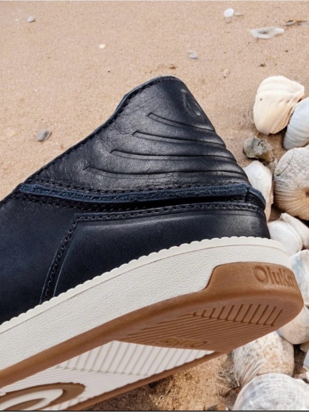 OluKai Kākaha Nia Men’s Navy Blue Leather Slip-On Shoes - Picture 7 of 16
